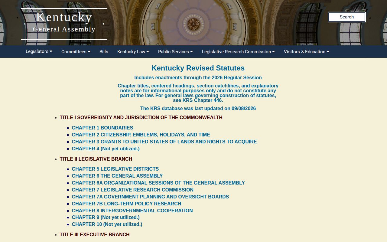 Kentucky Legislature page for KRS 61.8746 on booking photographs